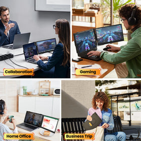 Screnex Laptop Screen Extender ports show USB-C, HDMI, and power passthrough.