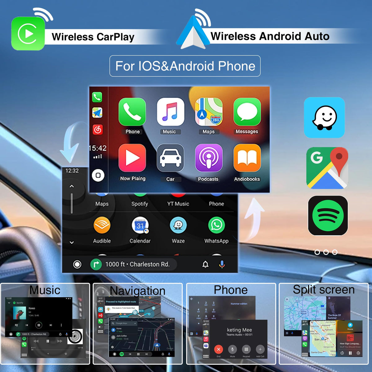 SCUMAXCON RCD360 PRO3S wireless Android Auto setup ready on dash screen