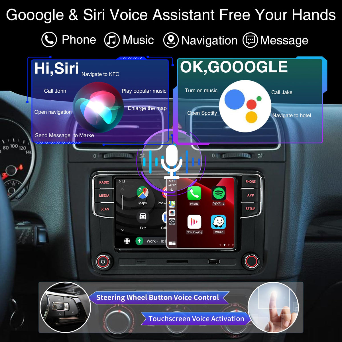 SCUMAXCON RCD360 PRO3S wireless CarPlay in use on steering wheel controls