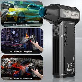 SDFM compressed air duster shows 3-gear settings for adjustable airflow.
