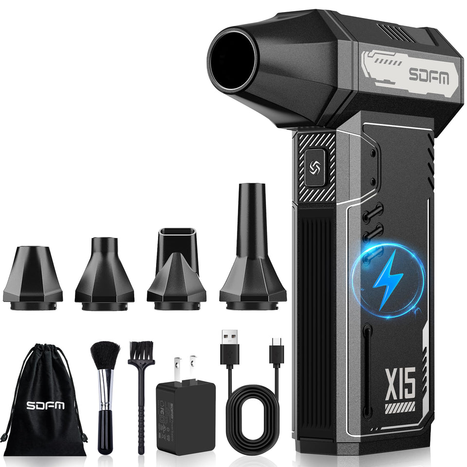 SDFM compressed air duster front view shows compact, portable design for easy cleaning.