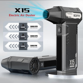 SDFM compressed air duster top view highlights sleek brushless motor for powerful airflow.