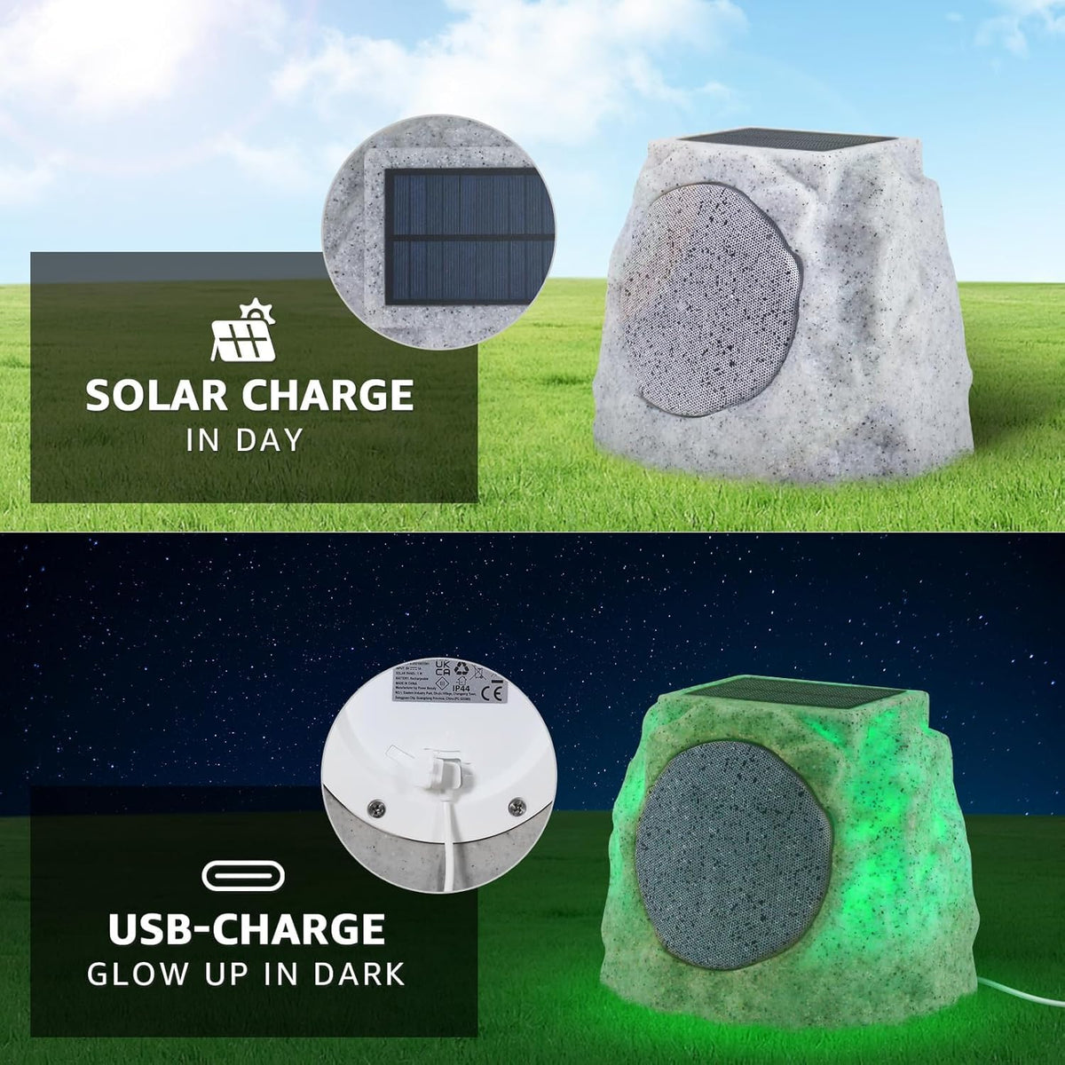 SDX rock speaker USB-C charging for quick power before gatherings.