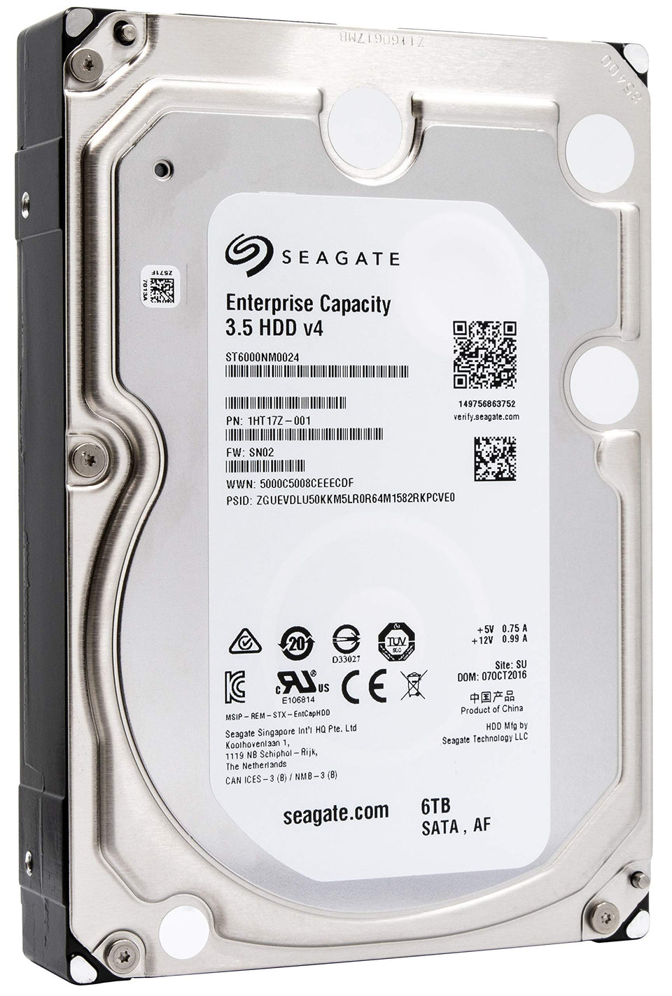 Seagate Enterprise 6TB HDD front view, high-capacity data storage for data centers.