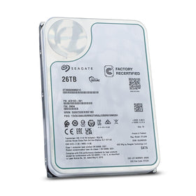 Seagate Exos 26TB connectors area shows SATA interface for efficient data transfers