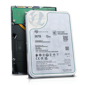 Seagate Exos 26TB side view emphasizes durable chassis for 24/7 operation