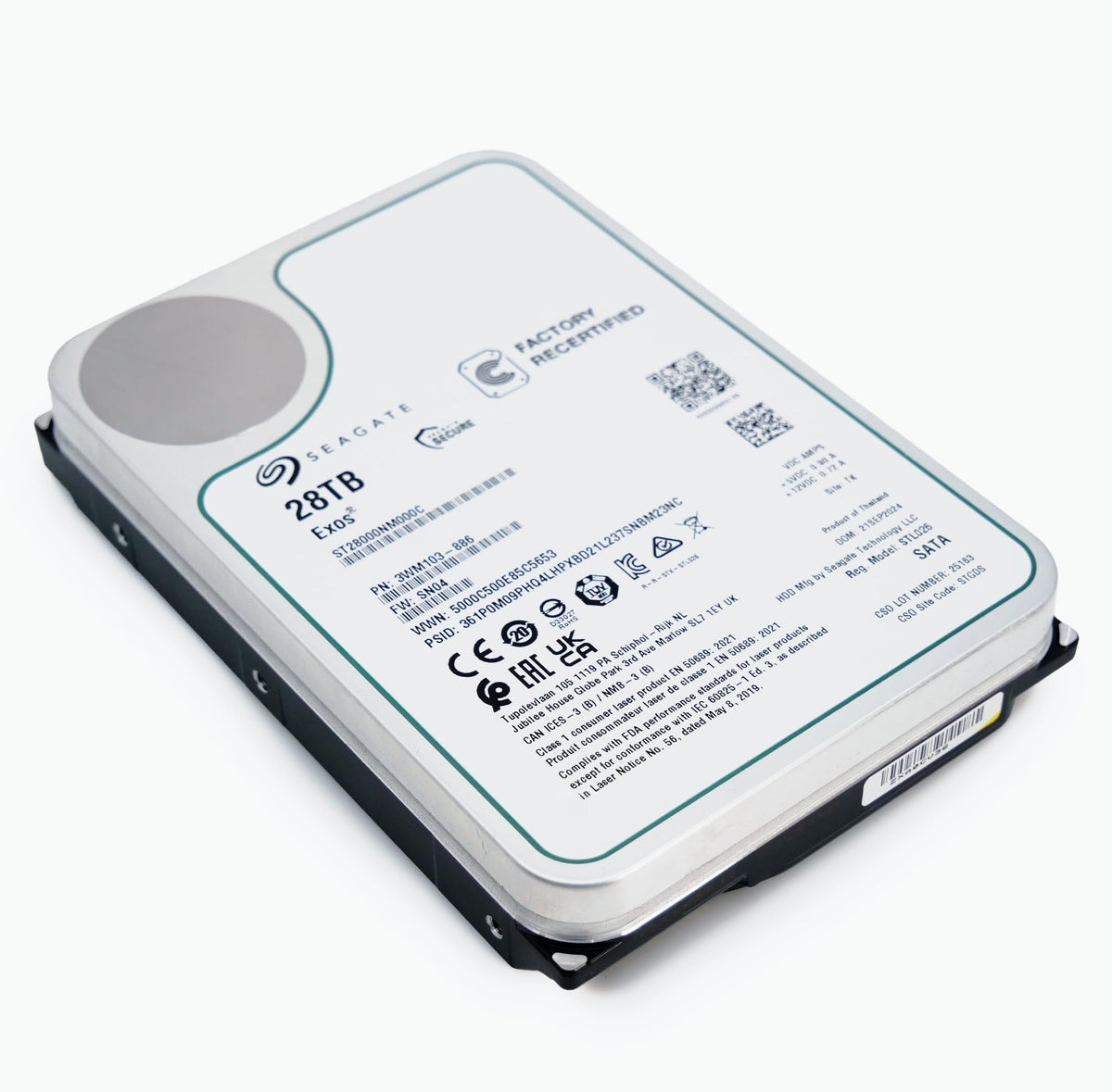 Seagate Exos 28TB drive installed inside a server for enterprise workloads.
