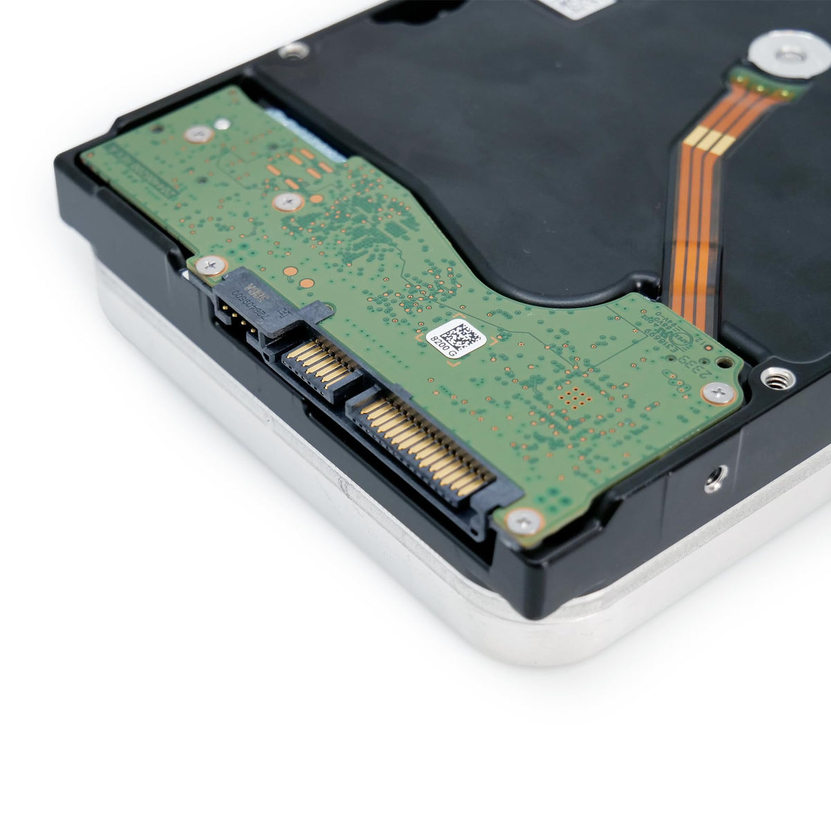 Label on Seagate Exos 28TB drive displaying capacity and MTBF details.