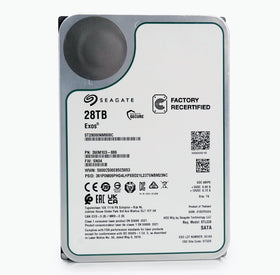 Seagate Exos 28TB drive mounted in a data-center rack for high-density storage.