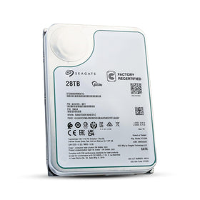 Seagate Exos 28TB HDD in dock suggests easy deployment in servers.