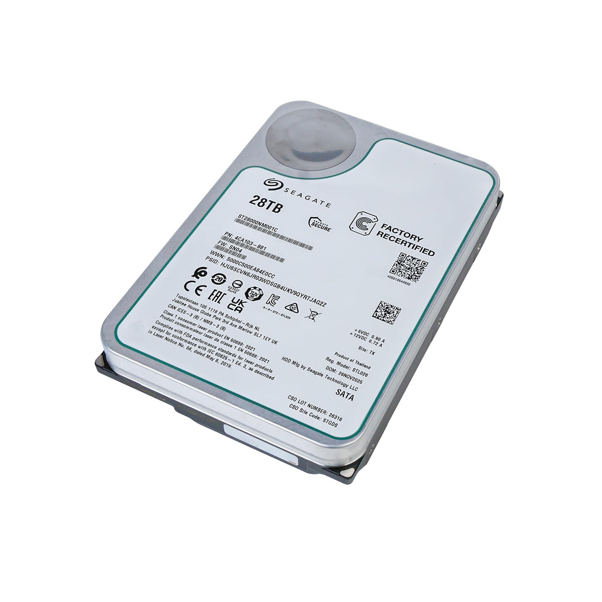 Seagate Exos 28TB HDD under case shows thermal management compatibility.