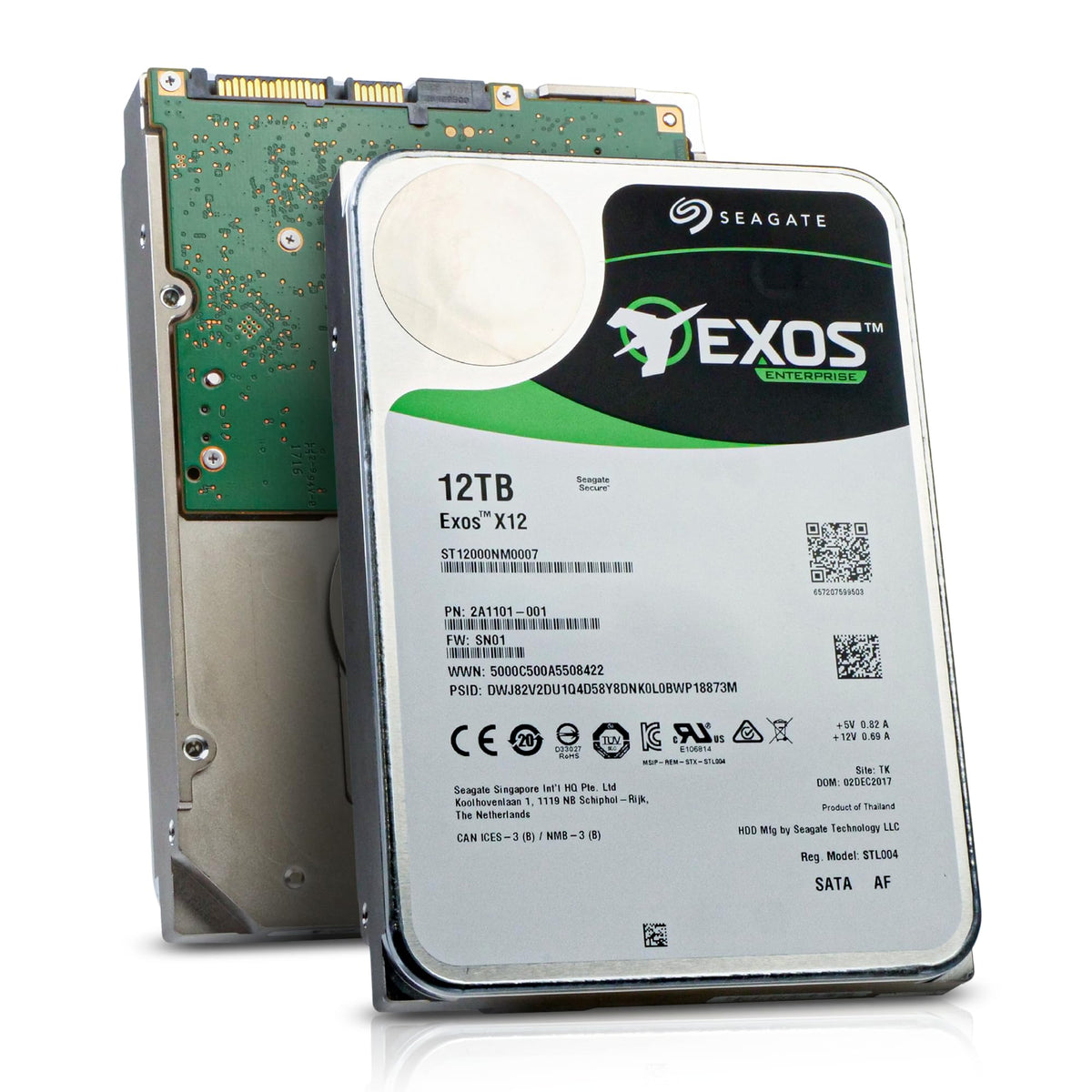 Seagate Exos X12 12TB drive top view highlights enterprise storage capacity for servers.