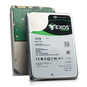 Seagate Exos X12 12TB drive top view highlights enterprise storage capacity for servers.