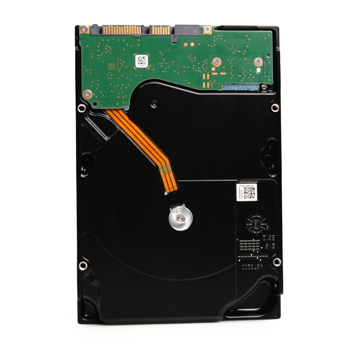 Seagate Exos X16 16TB HDD rear view showing SATA interface and power connection.