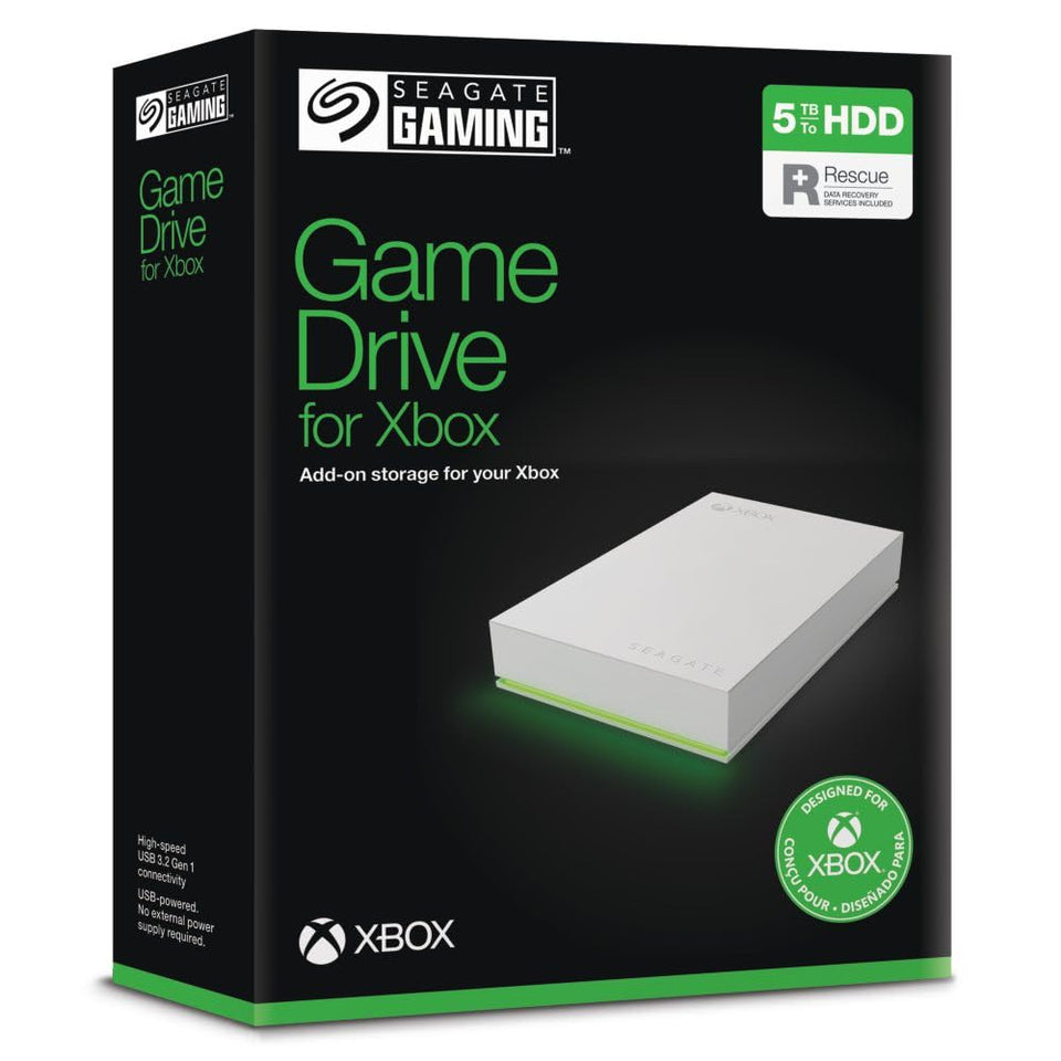 Seagate Game Drive for Xbox 5TB with LED bar adds expansive storage for your game library.