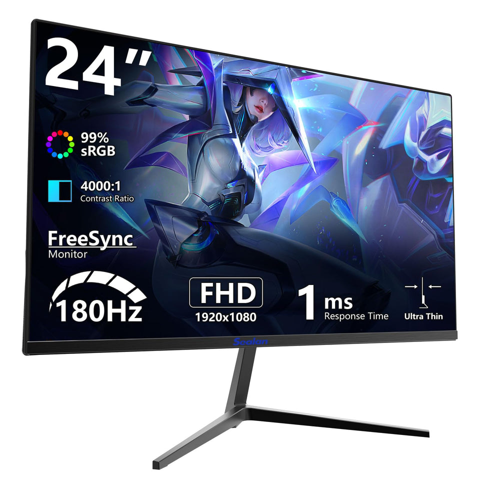 Sealan 24-inch gaming monitor front view showing a smooth motion screen for fast-paced games