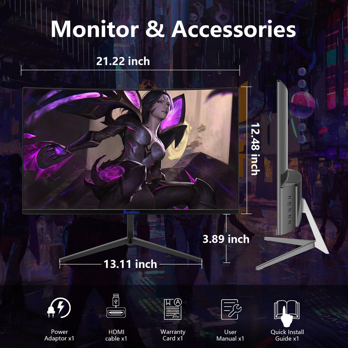 Sealan curved monitor includes HDMI and VGA for easy multi-device setup.