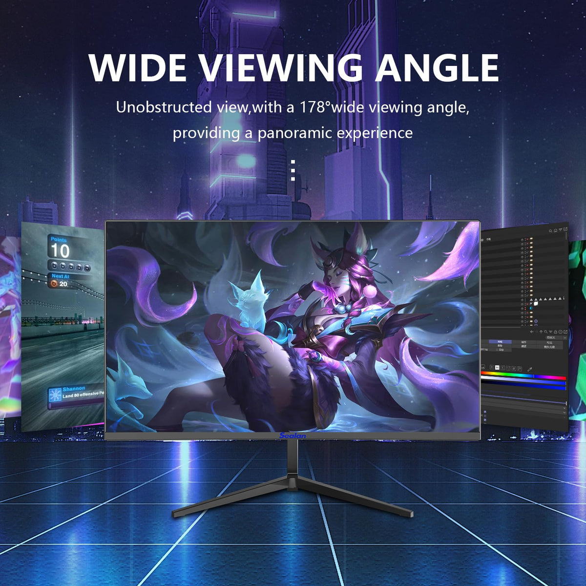 Sealan curved monitor with high contrast enhances dark scenes for clearer gameplay.