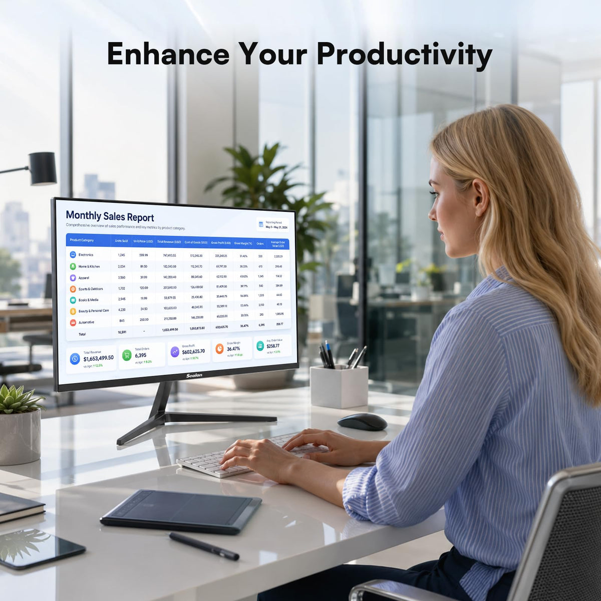 Sealan 24-inch monitor covers 98% sRGB for vibrant visuals.
