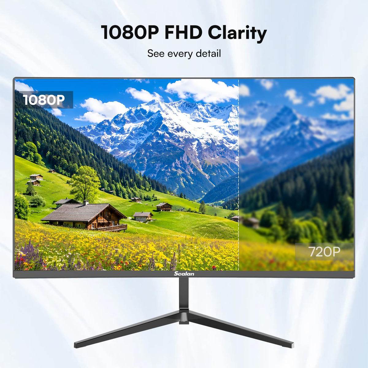 Sealan 24-inch monitor screen close-up highlights vivid contrast and sharp details.