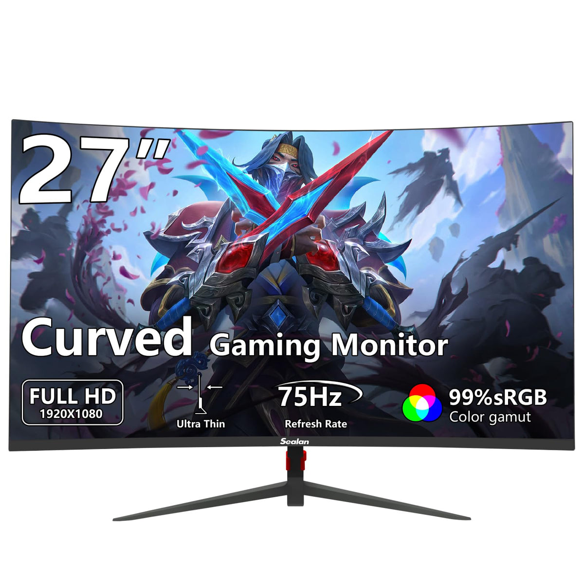 Sealan 27-inch curved gaming monitor immersion view delivers cinematic gameplay ambiance.