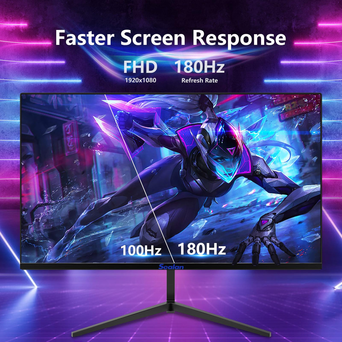 Sealan monitor with FreeSync showing versatile HDMI and DisplayPort connectivity
