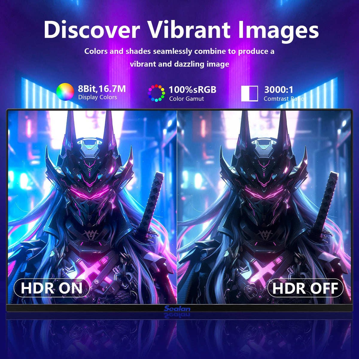 Sealan HDR10 with 99% sRGB for vivid color accuracy in media