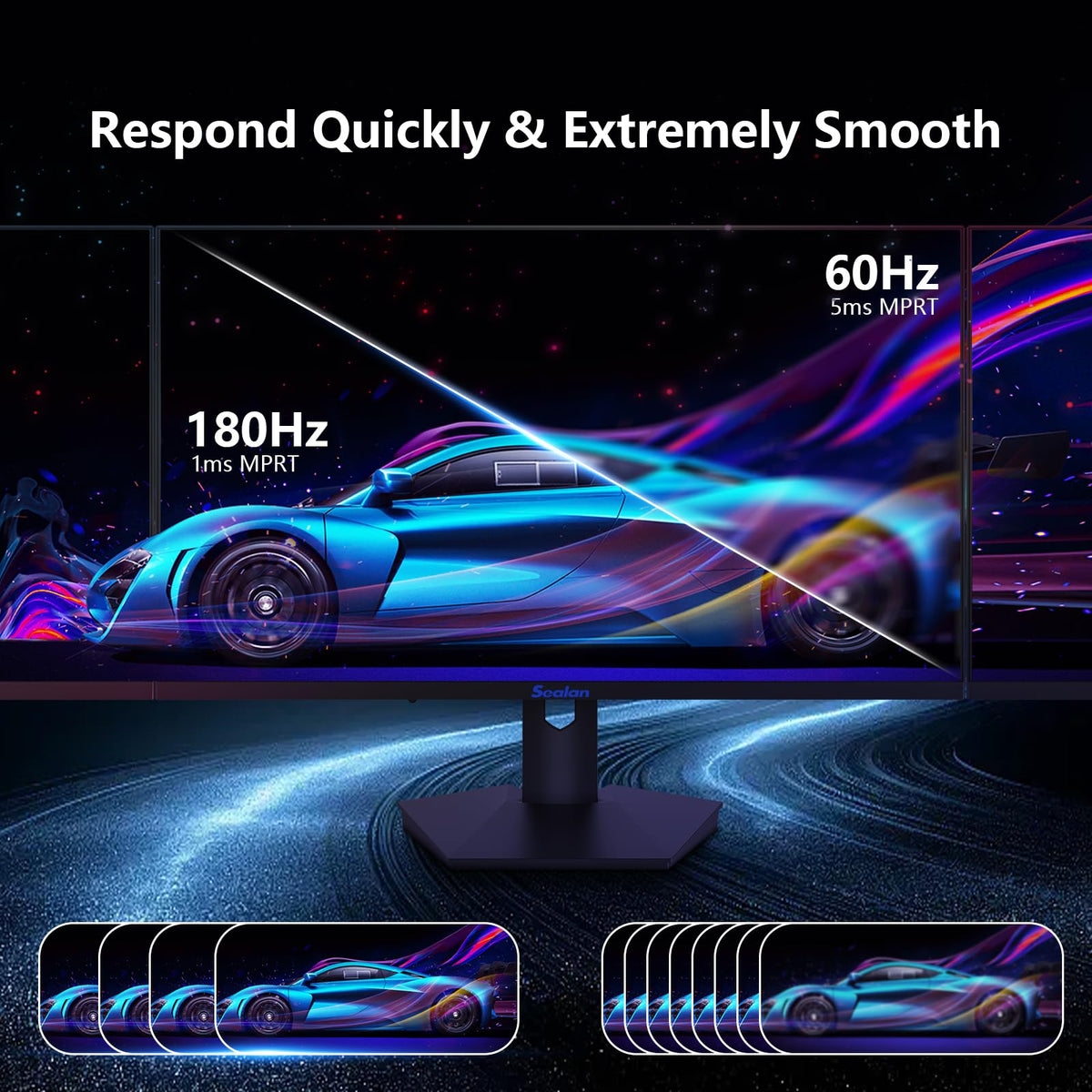 Sealan HDR10 with 99% sRGB provides vibrant, color-accurate visuals.