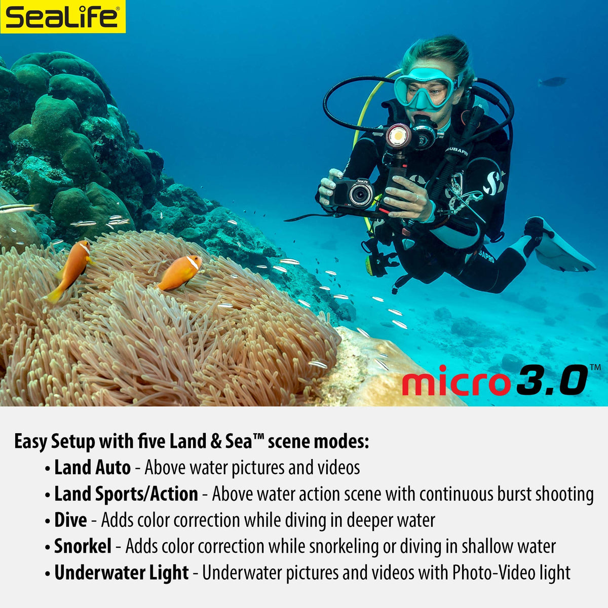 SeaLife Micro 3.0 Wi-Fi transfer works with the SeaLife app for quick sharing