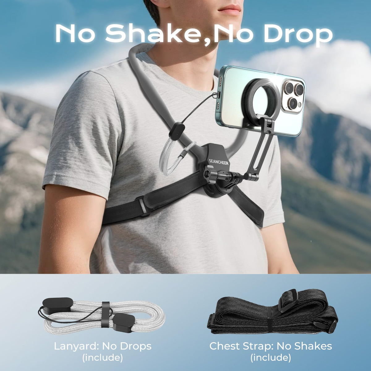 SEANCHEER magnetic neck mount 360-degree rotation for versatile shots