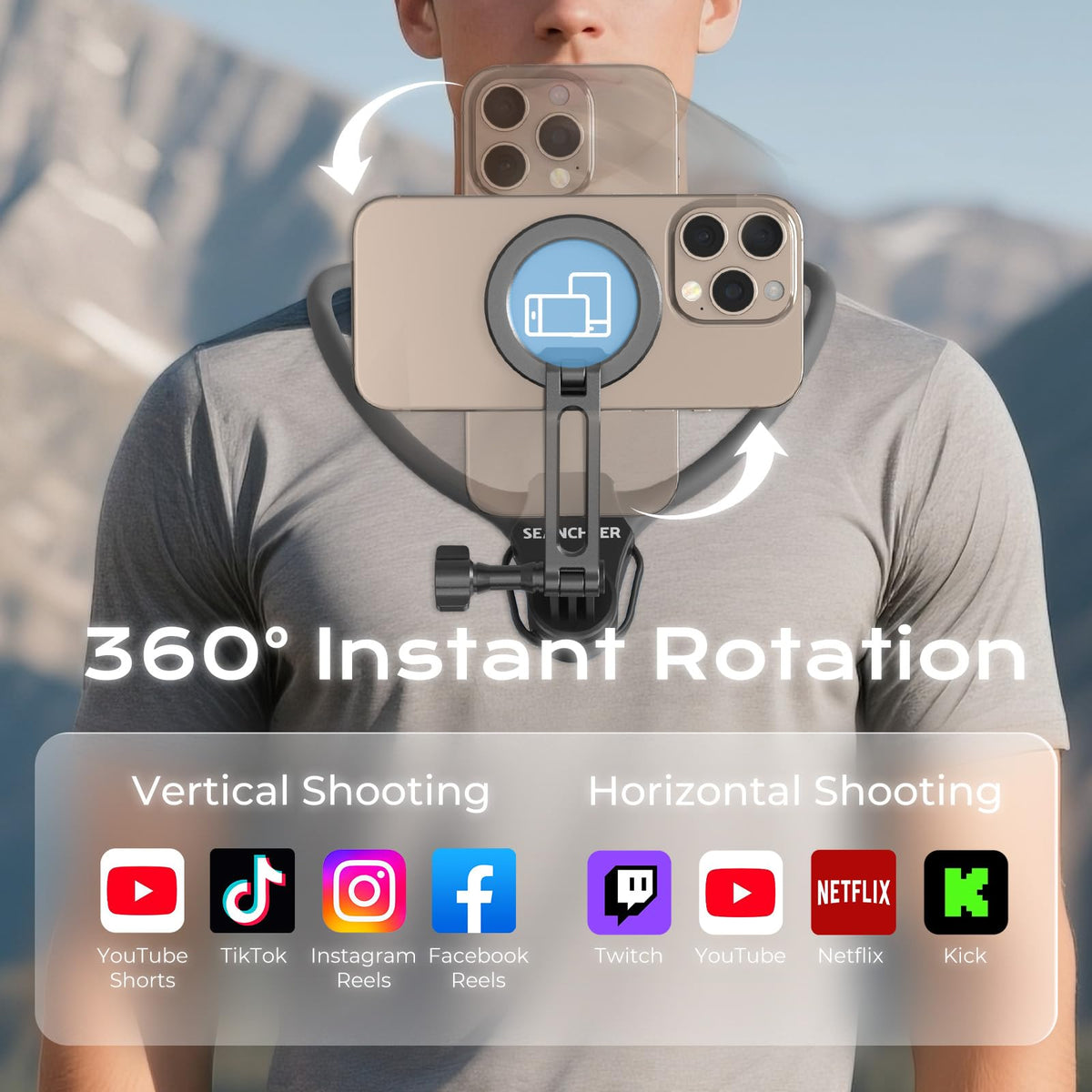 SEANCHEER chest strap and lanyard provide extra security during dynamic filming