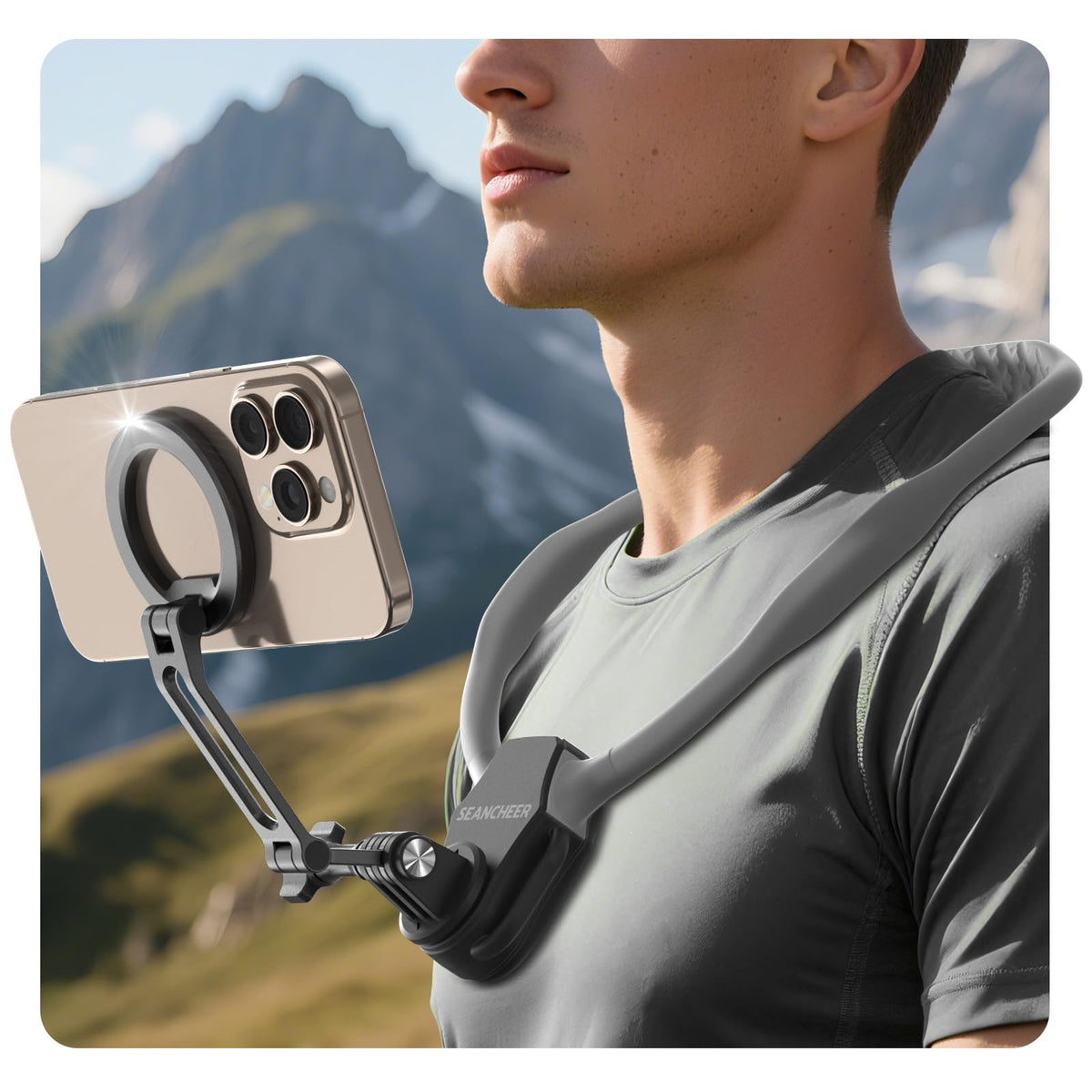 SEANCHEER magnetic neck mount extended gooseneck for natural POV angles and reduced neck strain