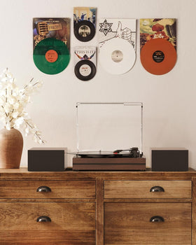 Seasonlife 3-speed belt-drive turntable plays 33, 45, and 78 rpm records.