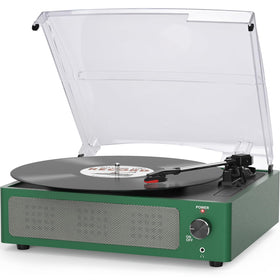seasonlife dark green front view showing compact all-in-one player and speakers