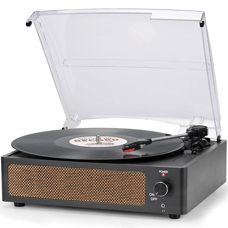 seasonlife front view showing vintage black turntable and easy setup benefit