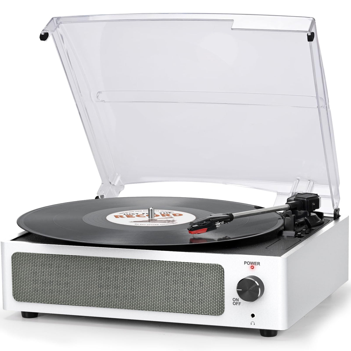 seasonlife front view white turntable showcasing vintage style and easy setup