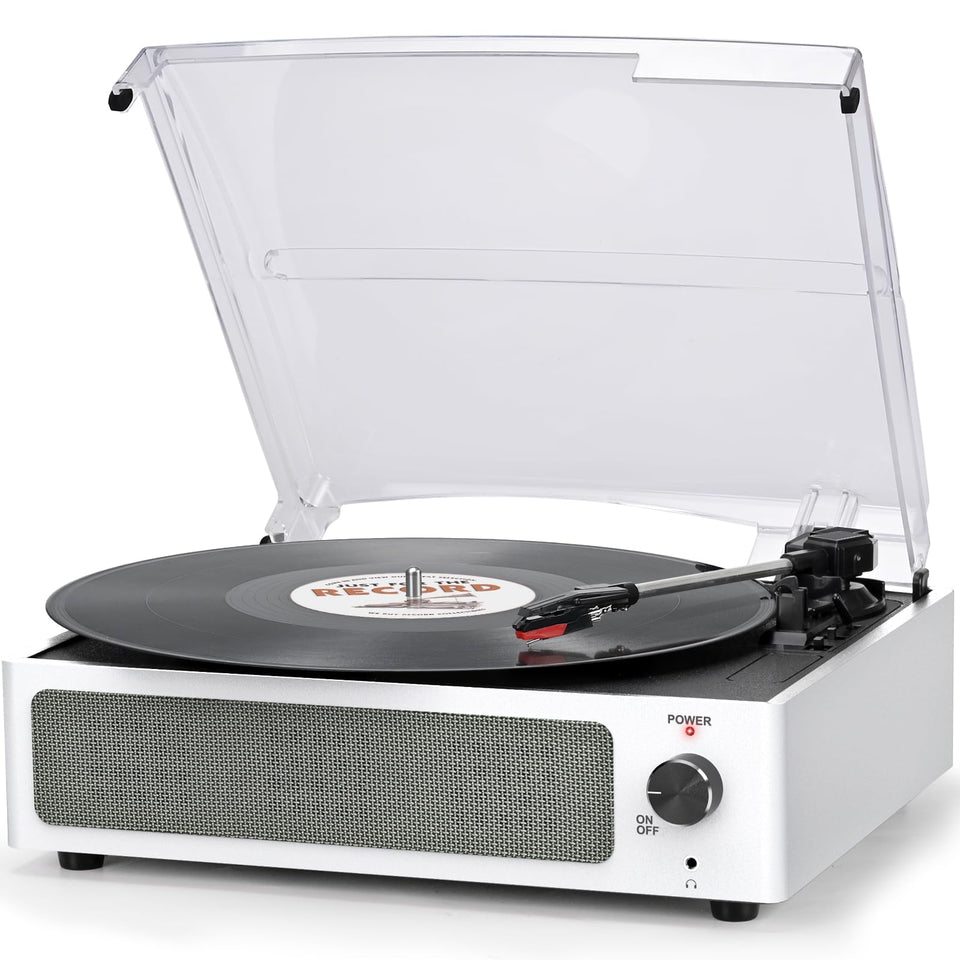 seasonlife front view white turntable showcasing vintage style and easy setup