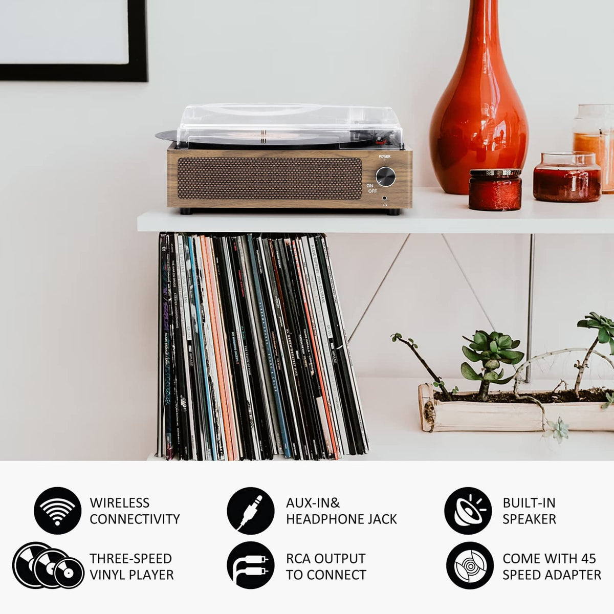 seasonlife turntable in use with vinyl playing creating warm analog atmosphere