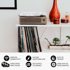 seasonlife turntable in use with vinyl playing creating warm analog atmosphere