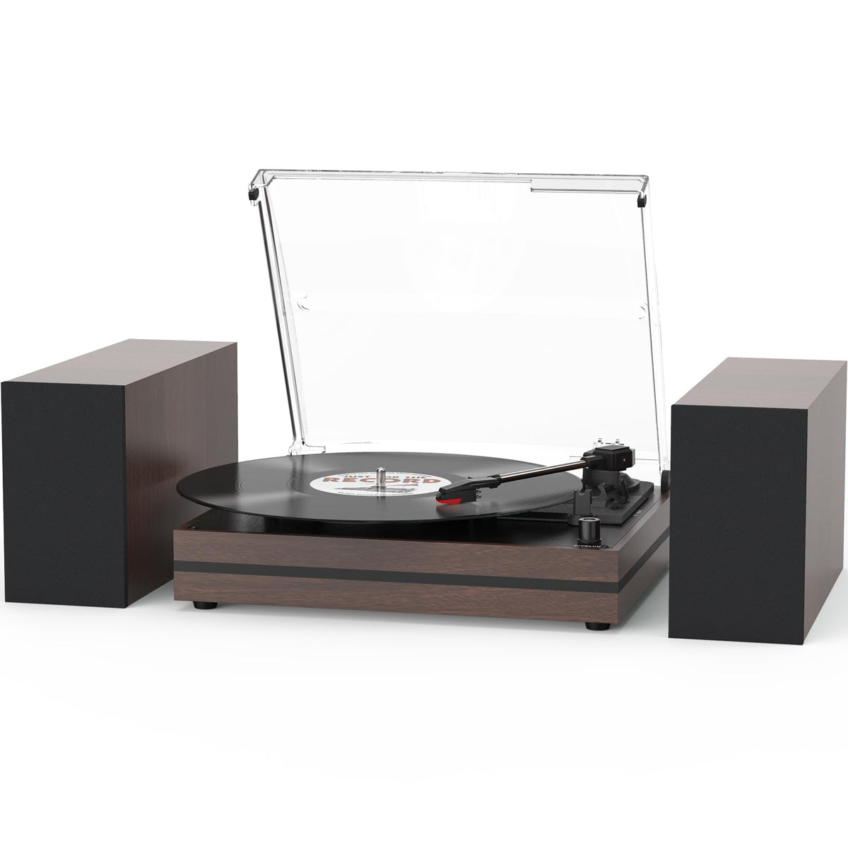 Seasonlife record player with belt-drive in a wooden cabinet enhances vintage aesthetics and sound.