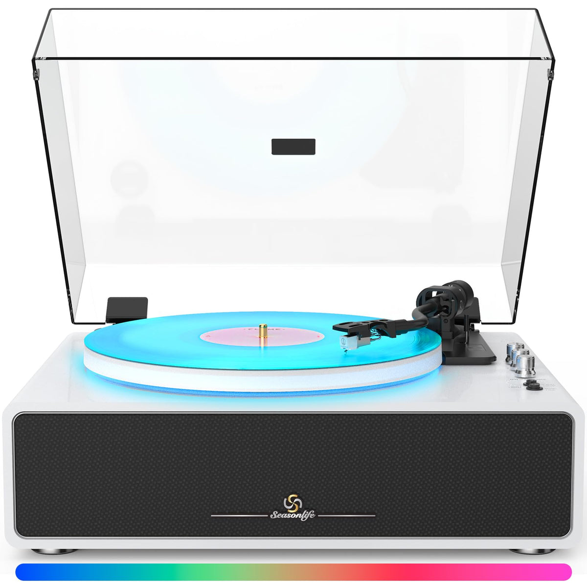 Seasonlife record player with built-in four speakers delivers rich stereo sound