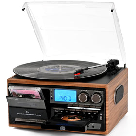 Seasonlife record player with wooden case and built-in speakers for warm vintage sound