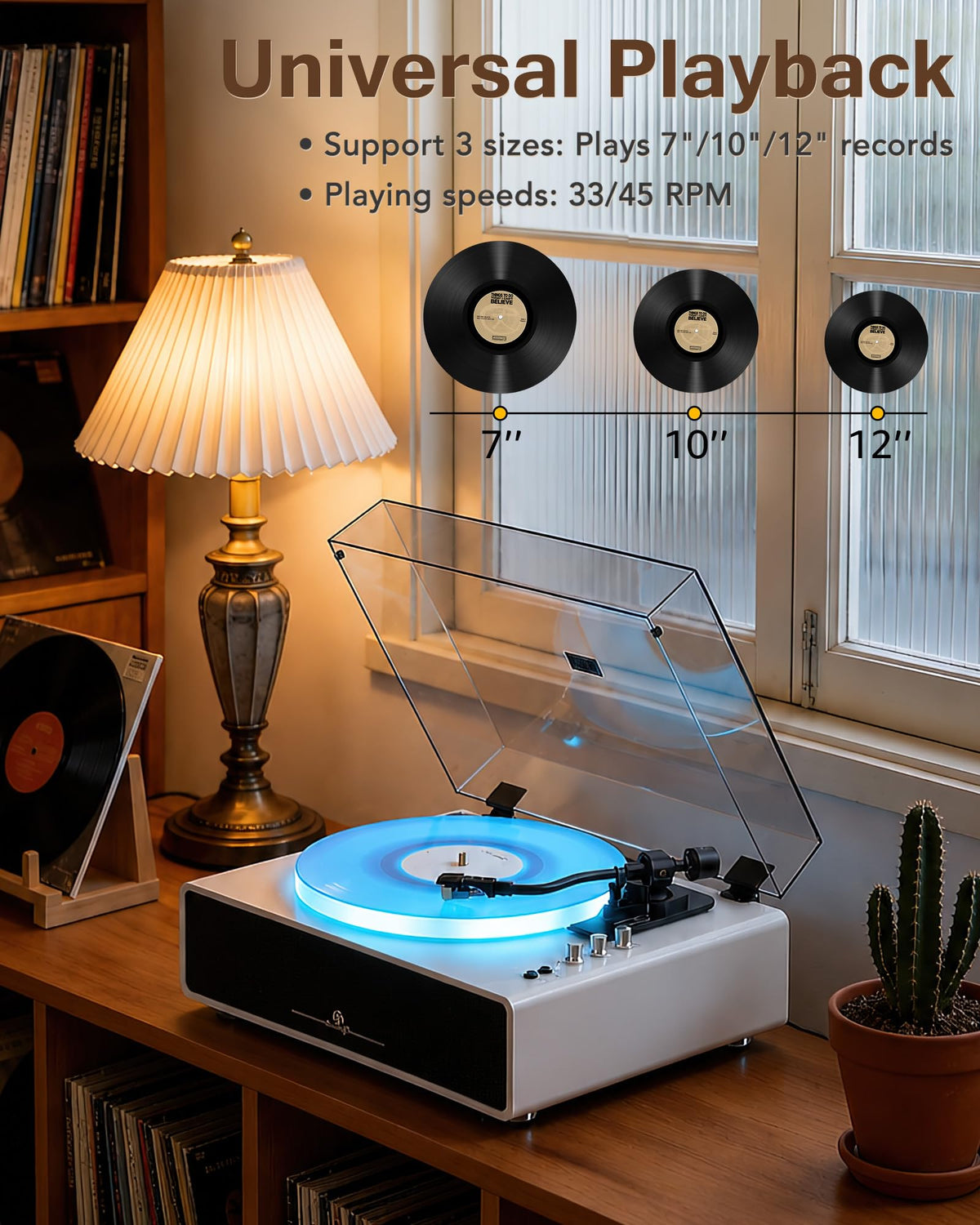 Seasonlife record player with LED lighting modes enhances mood and visuals