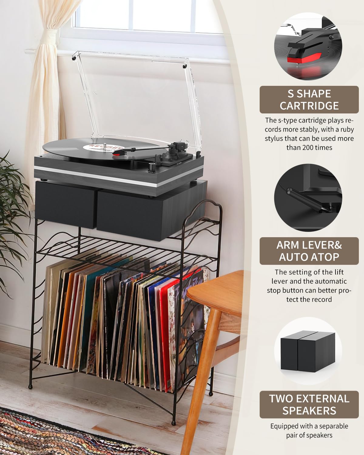 Seasonlife 3-speed turntable supports 33⅓, 45, and 78 RPM records.