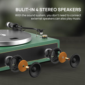 Seasonlife turntable green top view showing vintage wooden finish.