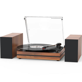 Seasonlife vintage turntable with a red wood finish for cozy listening spaces.