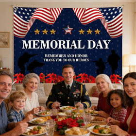 Season's Friends memorial backdrop made of durable polyester for repeated use