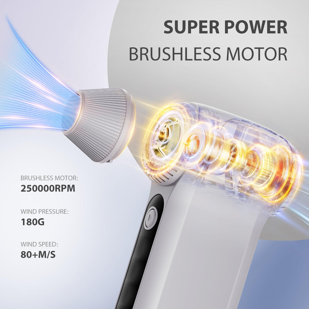 Seauto duster delivering 250,000 RPM airflow for powerful dust removal.