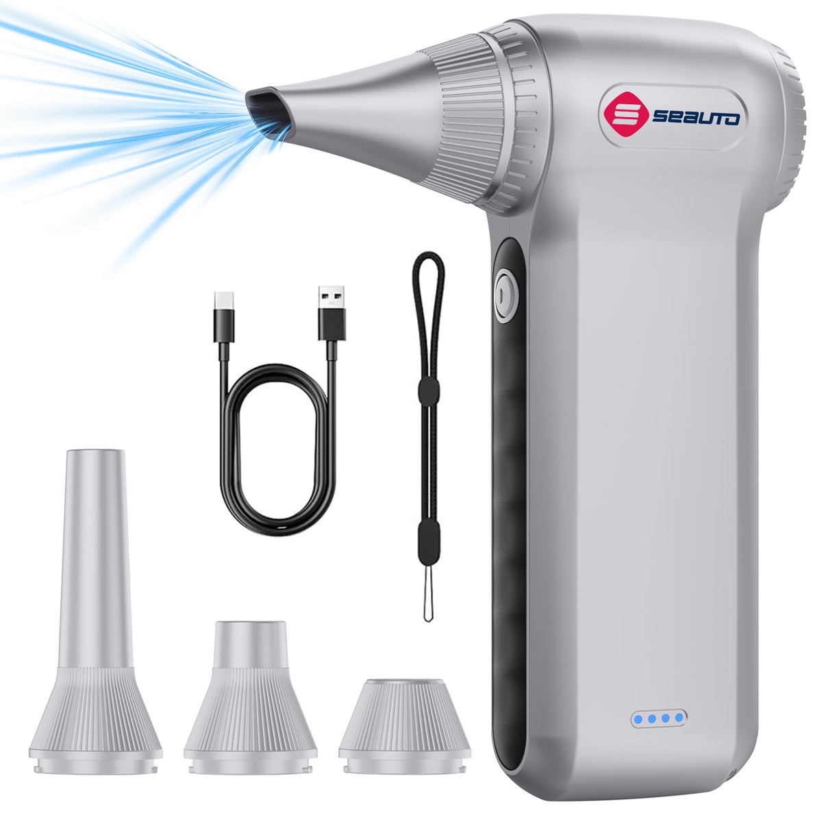 Seauto compressed air duster with ergonomic handle for comfortable, extended cleaning.