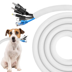 Secbolt cord protectors for no-chew pets around a 10ft white cord